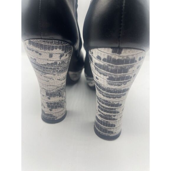 John Fluevog Black Leather Snakeskin Heel Boots Sz 9 - Picture 9 of 13